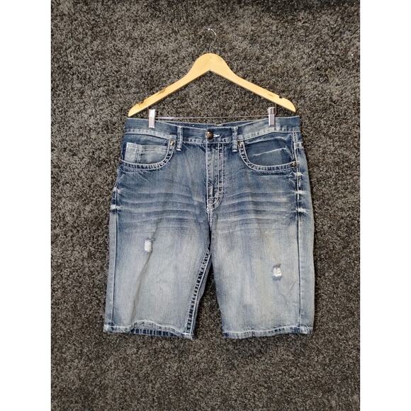 Axe And Crown Shorts‎ Men 34 Blue Relaxed Fit Whiskered Bermuda Denim Jorts - Picture 1 of 12
